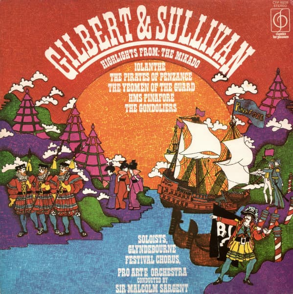 Album Cover Art for Highlights From: The Mikado, Iolanthe, The Pirates Of Penzance, HMS Pinafore, The Gondoliers